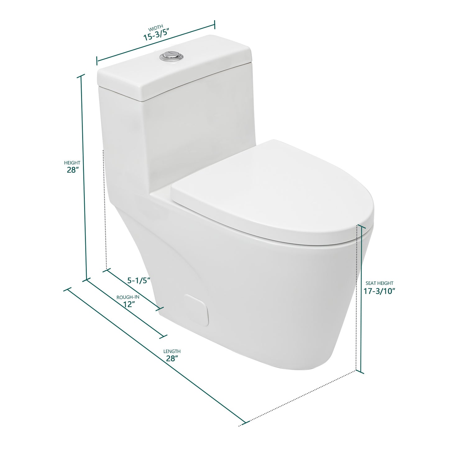 Talllor One-Piece Toilet Dual Flush Toilet Tempoii TLMTD-0017 17 Inch ADA Height Toilets 1.1/1.6 GPF Soft Close Toilet Seat White 12-Inch Rough-In,15.6"x28"x28"