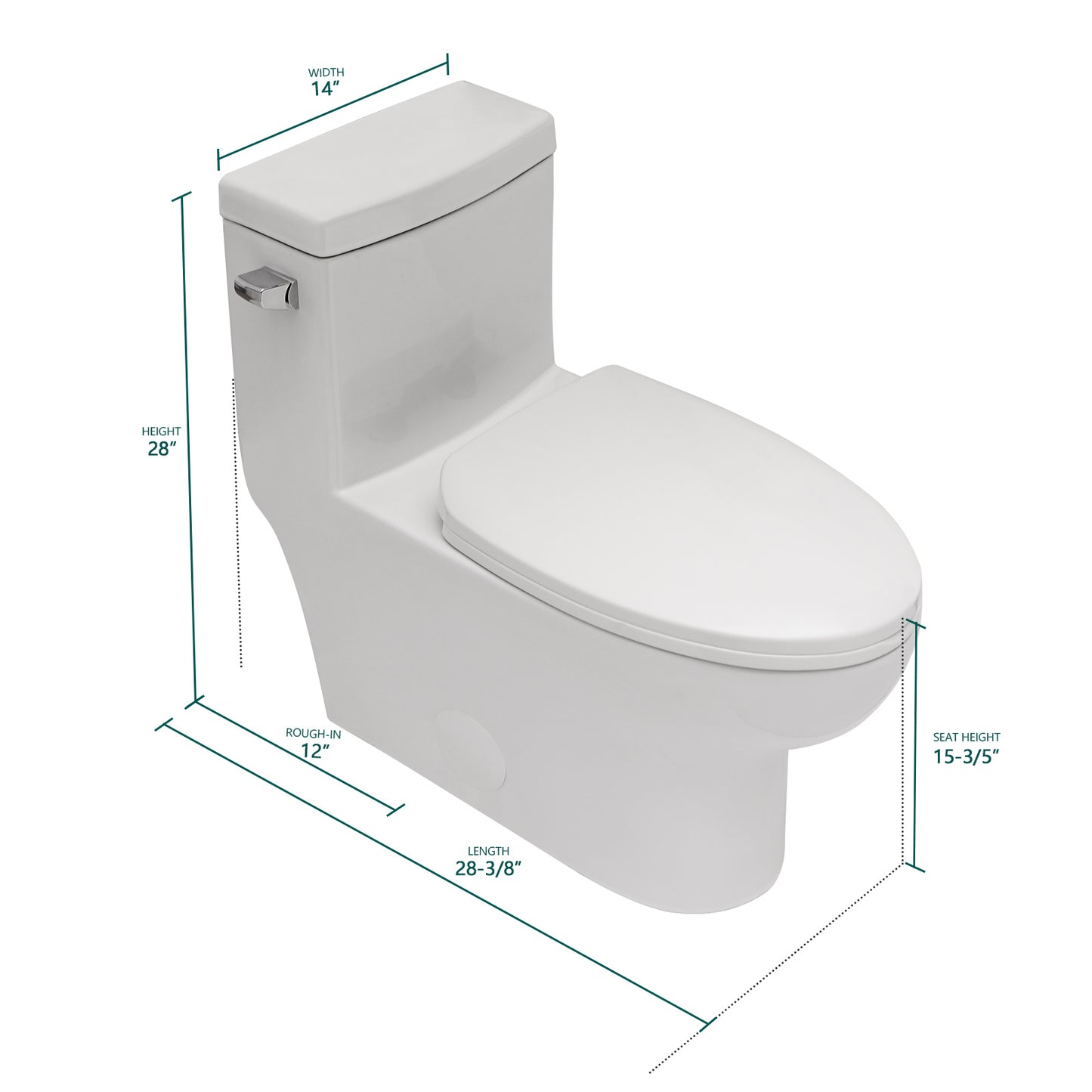 Talllor Side Lever One-Piece Toilet Tempoii TLMTC-0024 Quiet Soft Close Toilet Seat Single Flush Design Water-Efficient 1.28 GPF 12-Inch Rough-In Comfort ADA Height 15 3/5 Inch Toilets, 14"x28.4"x28"