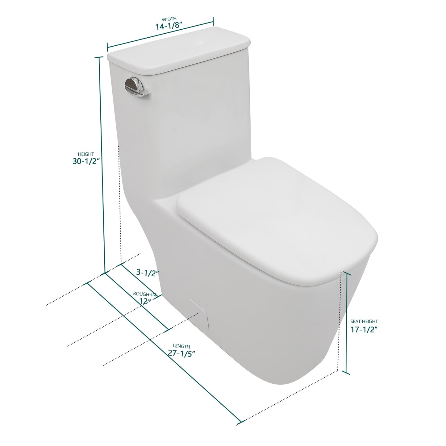 Talllor Side Lever One-Piece Toilet Tempoii TLMTC-0020 Comfort ADA Height 17 1/2 Inches Efficient Single Flush 1.28 GPF Quiet Soft Close Toilet Seat 12-Inch Rough-In White Toilets, 14"x27.2"x30.5"