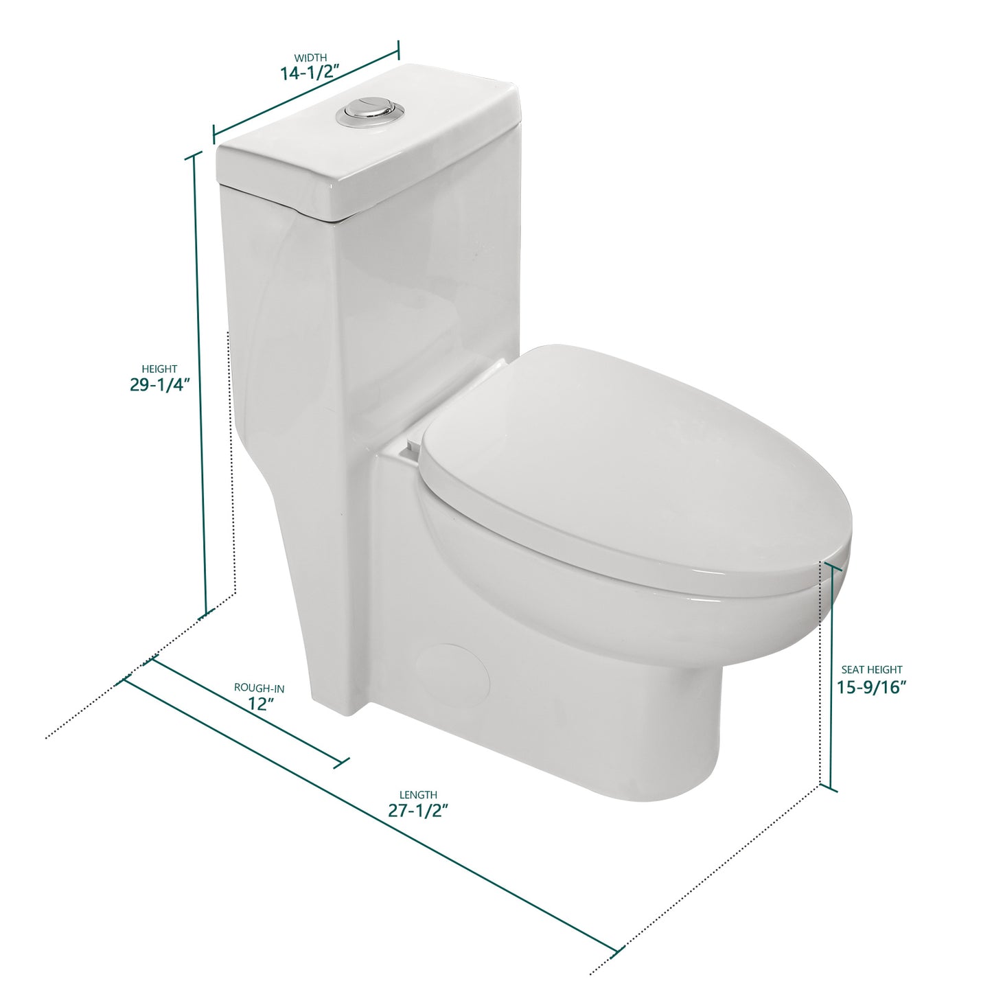 Talllor One-Piece Toilet Tempoii TLMTD-0023 Dual Flush Design ADA Height 15 9/16 Inches Toilets 1.1/1.6 GPF Soft Close Toilet Seat White 12-Inch Rough-In, 14.5"x27.5"x29.25"