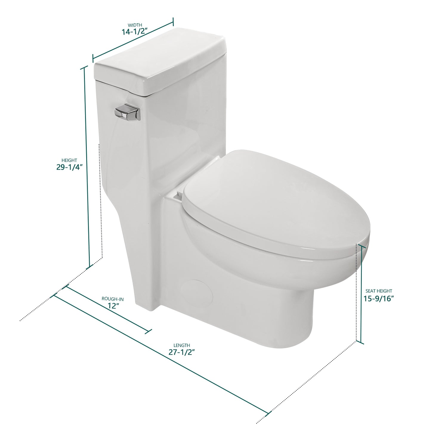 Talllor Side Lever One-Piece Toilet Tempoii TLMTC-0022 Soft Close Toilet Seat Single Flush Efficient 1.28 GPF 12-Inch Rough-In White Comfort Height 15 9/16 Inches ADA Toilet, 14.5"x27.5"x29.25"