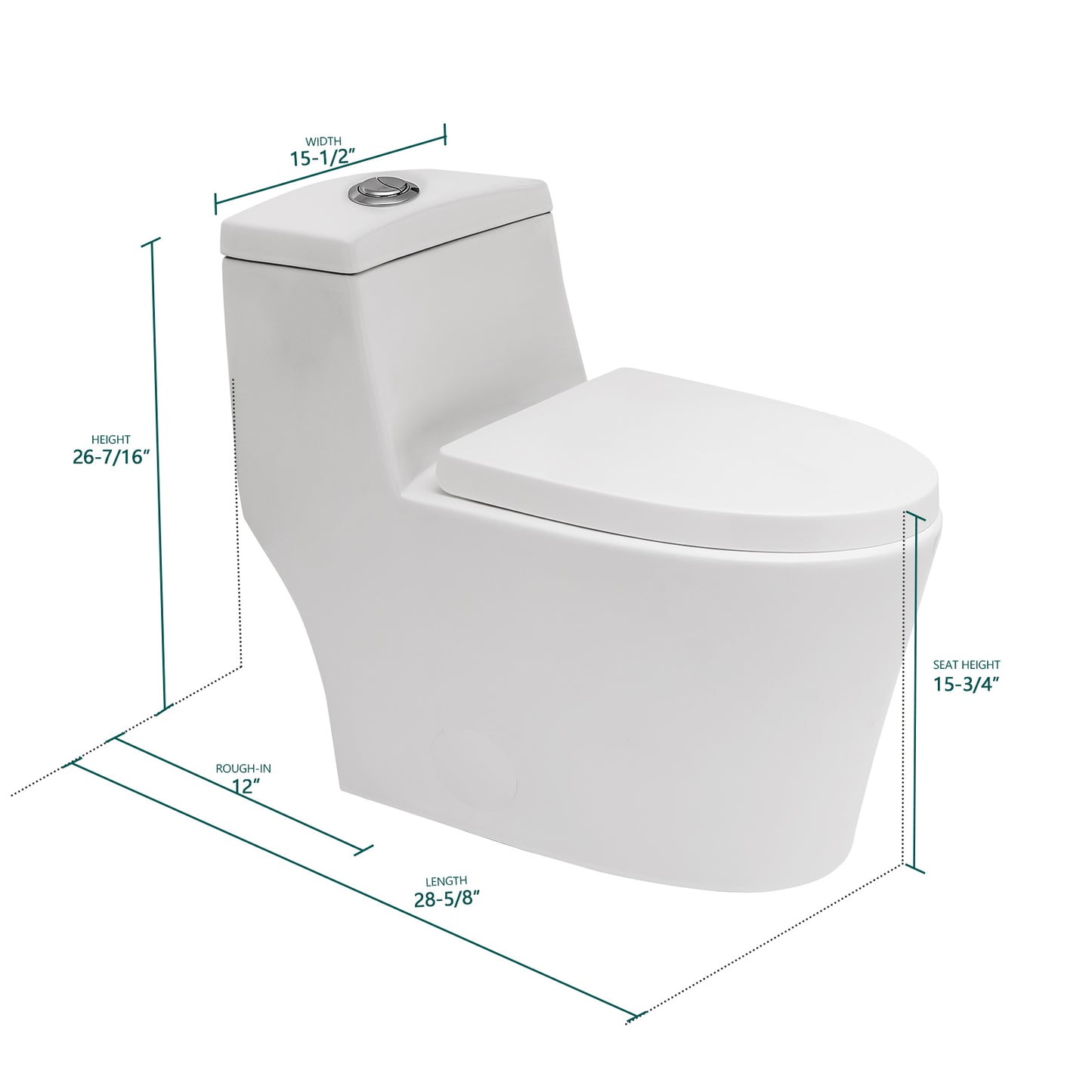Talllor One-Piece Toilet Tempoii TLMTD-0027 Dual Flush Design ADA Height 15 3/4 Inch 1.1/1.6 GPF Soft Close Toilet Seat White 12-Inch Rough-In Toilets, 15"x28.6"x26.4"