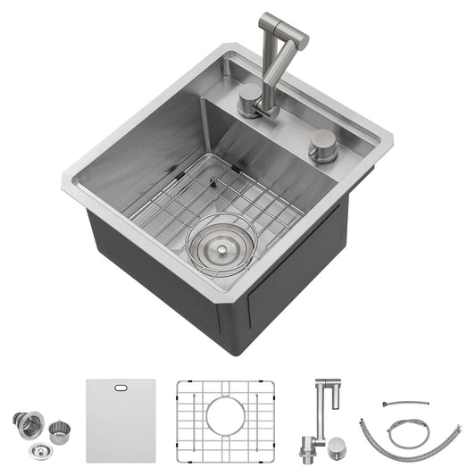 Talllor Rv Sink 15"x18"x9" Bar Sink Undermount 16 Guage Stainless Steel Single Bowl Rv Hidden Sink With Faucet Small Kitchen Sink Folding Sink For Small Space,TLRV-0035