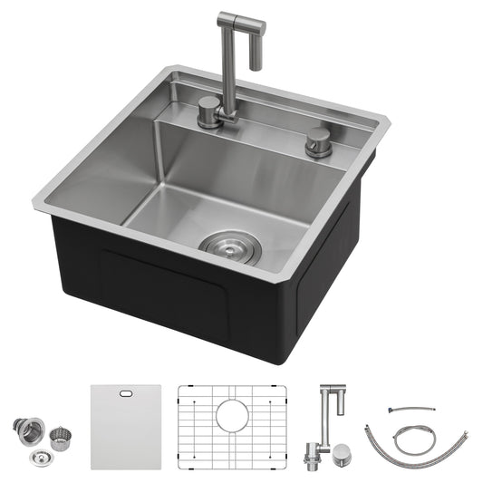 Talllor Rv Sink 18"x18"x9" Bar Sink Undermount 16 Guage Stainless Steel Single Bowl Rv Hidden Sink With Faucet Small Kitchen Sink Folding Sink For Small Space,TLRV-0037