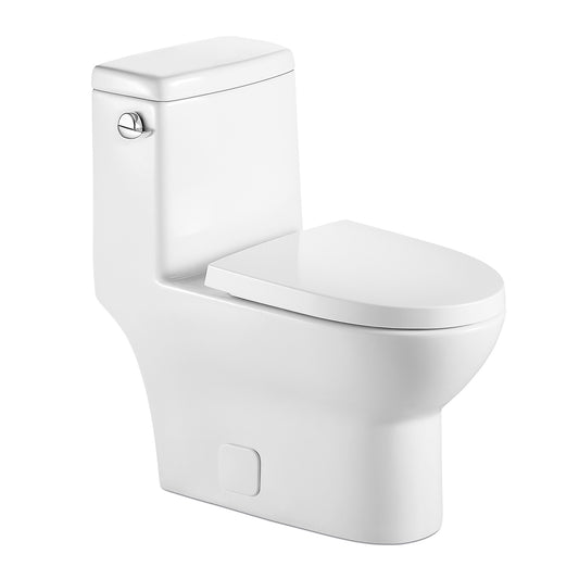 Talllor Side Lever One-Piece Toilet Tempoii TLMTC-0019 Comfort ADA Height 17 1/2 Inches Efficient Single Flush 1.28 GPF Quiet Soft Close Toilet Seat 12-Inch Rough-In White Toilets, 12"x18"x28"
