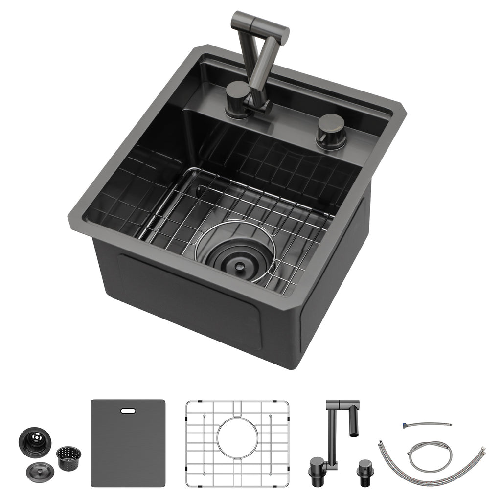 Talllor Rv Sink 15"x18"x9" Black Bar Sink Undermount Stainless Steel Single Bowl Rv Hidden Sink With Faucet Small Kitchen Sink Folding Sink For Small Space,TLRV-0036