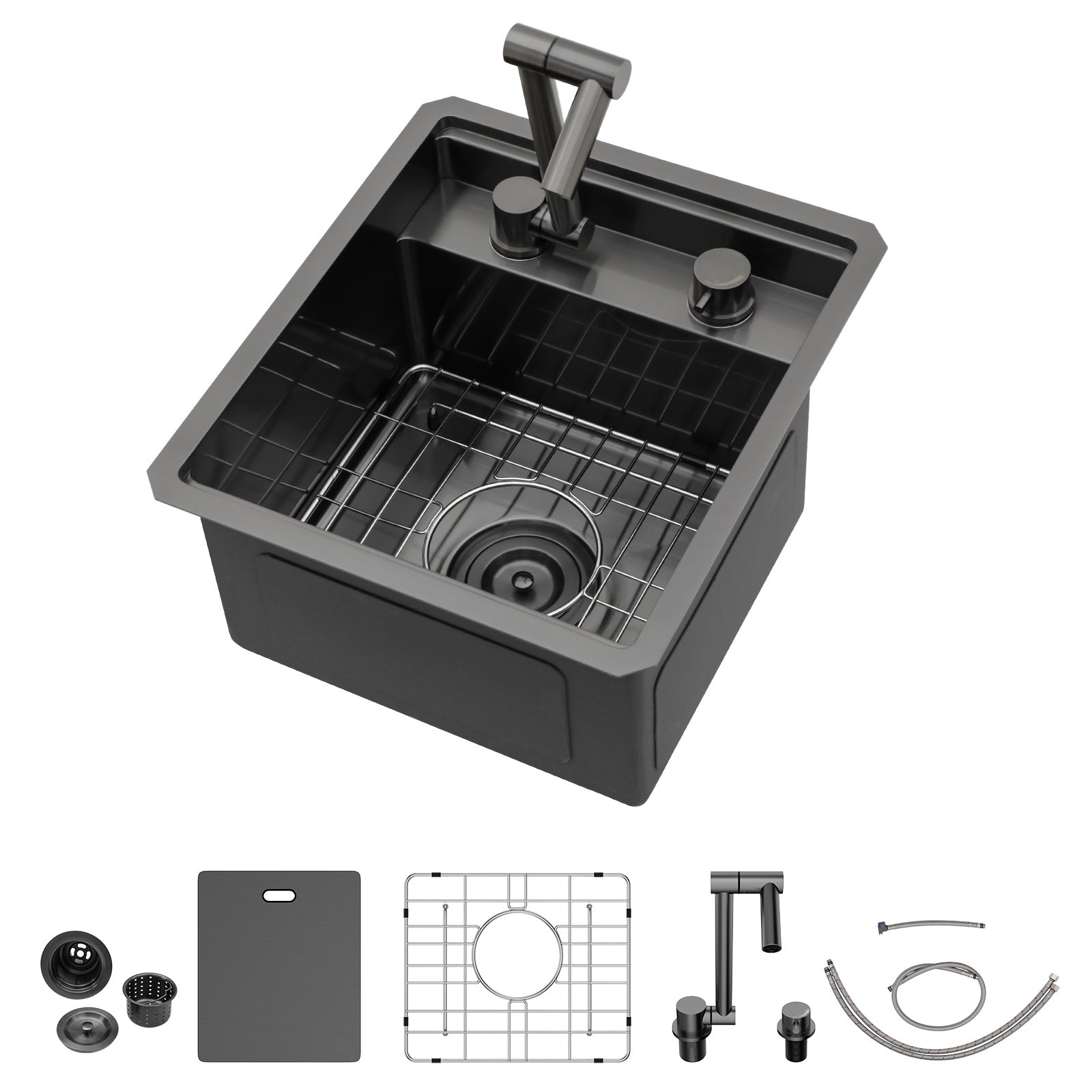 Talllor Rv Sink 15"x18"x9" Black Bar Sink Undermount Stainless Steel Single Bowl Rv Hidden Sink With Faucet Small Kitchen Sink Folding Sink For Small Space,TLRV-0036