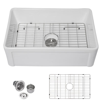 Talllor Fireclay Farmhouse Sink 30 Inch White Farmhouse Sink Apron Front Sink Country Style Barn Kitchen Sink Farmers Sink Porcelain Farm House Sink,20"x30"x10",TLAC-0032