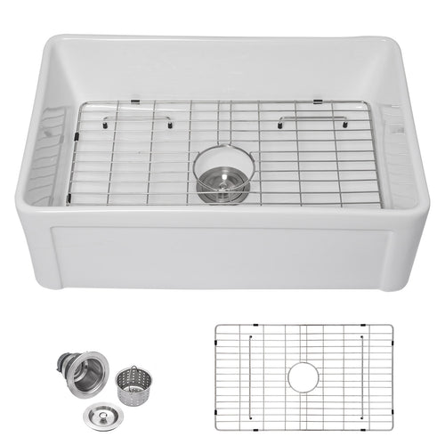 Talllor Fireclay Farmhouse Sink 30 Inch White Farmhouse Sink Apron Front Sink Country Style Barn Kitchen Sink Farmers Sink Porcelain Farm House Sink,20"x30"x10",TLAC-0032