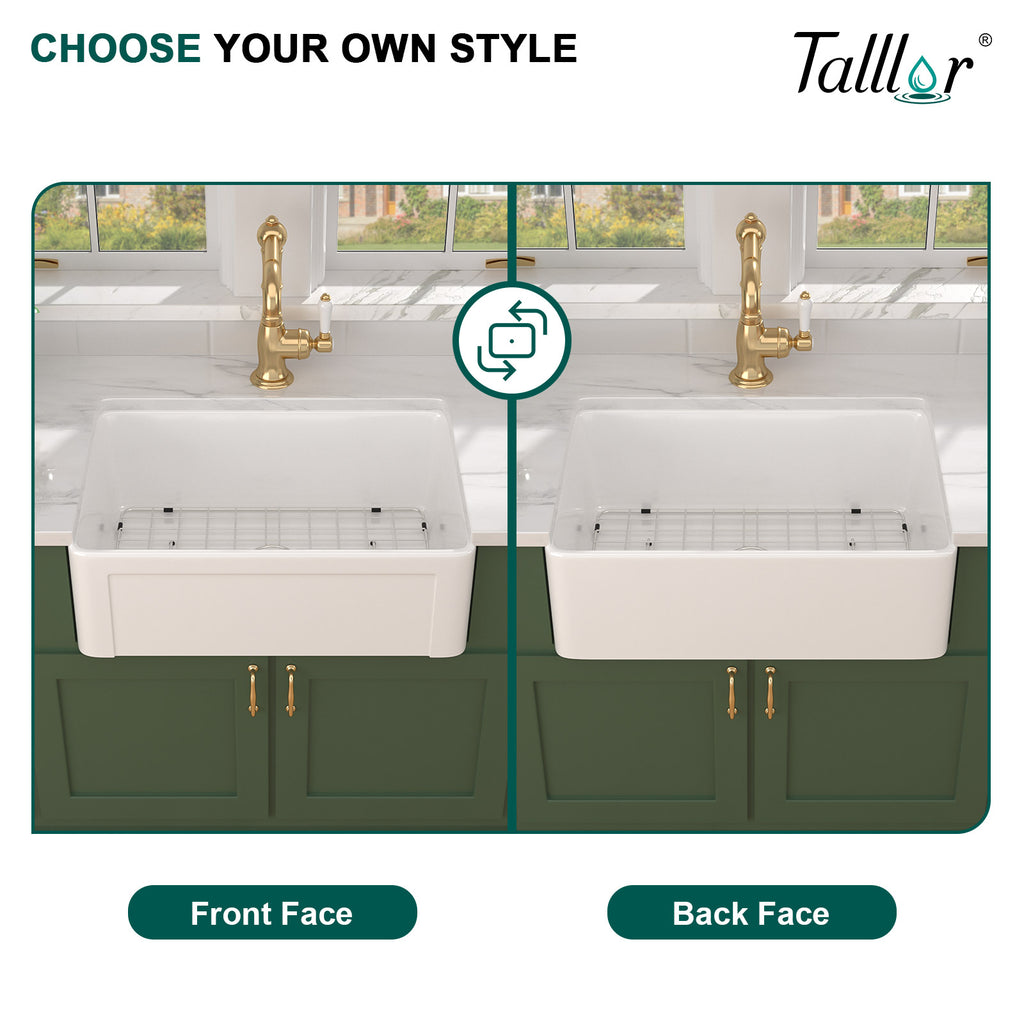 Talllor Fireclay Farmhouse Sink 30 Inch White Farmhouse Sink Apron Front Sink Country Style Barn Kitchen Sink Farmers Sink Porcelain Farm House Sink,20"x30"x10",TLAC-0032