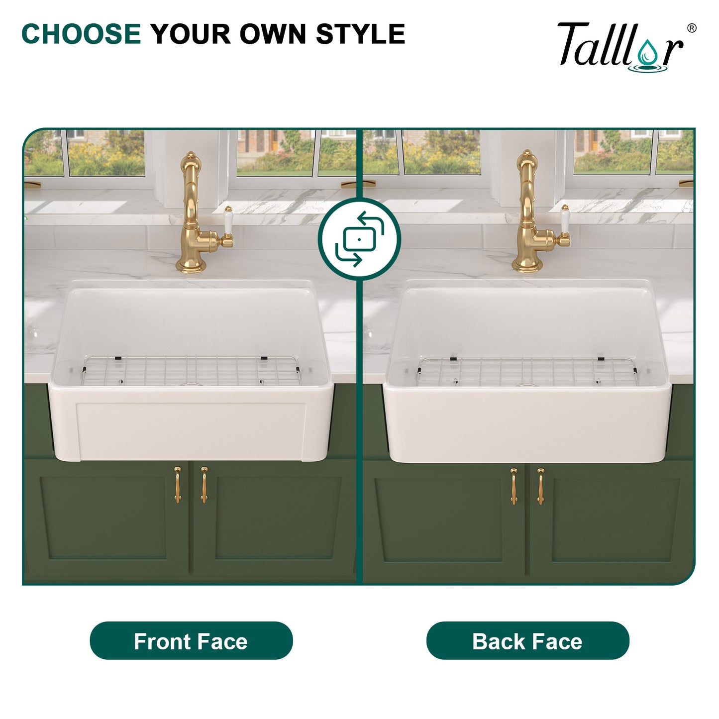 Talllor Fireclay Farmhouse Sink 30 Inch White Farmhouse Sink Apron Front Sink Country Style Barn Kitchen Sink Farmers Sink Porcelain Farm House Sink,20"x30"x10",TLAC-0032