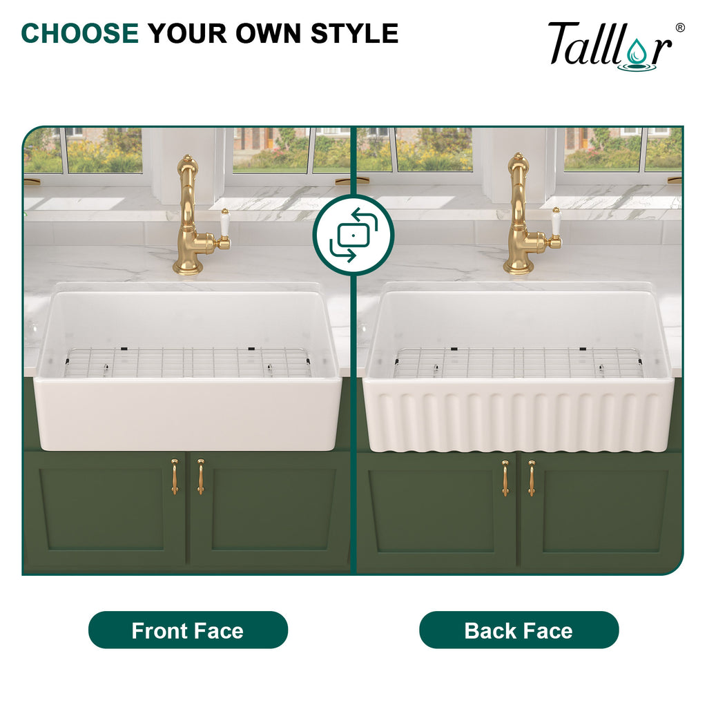 Talllor Fireclay Farmhouse Sink 33 Inch White Farmhouse Sink Apron Front Sink Country Style Barn Kitchen Sink Farmers Sink Porcelain Farm House Sink,18"x33"x10",TLAC-0039