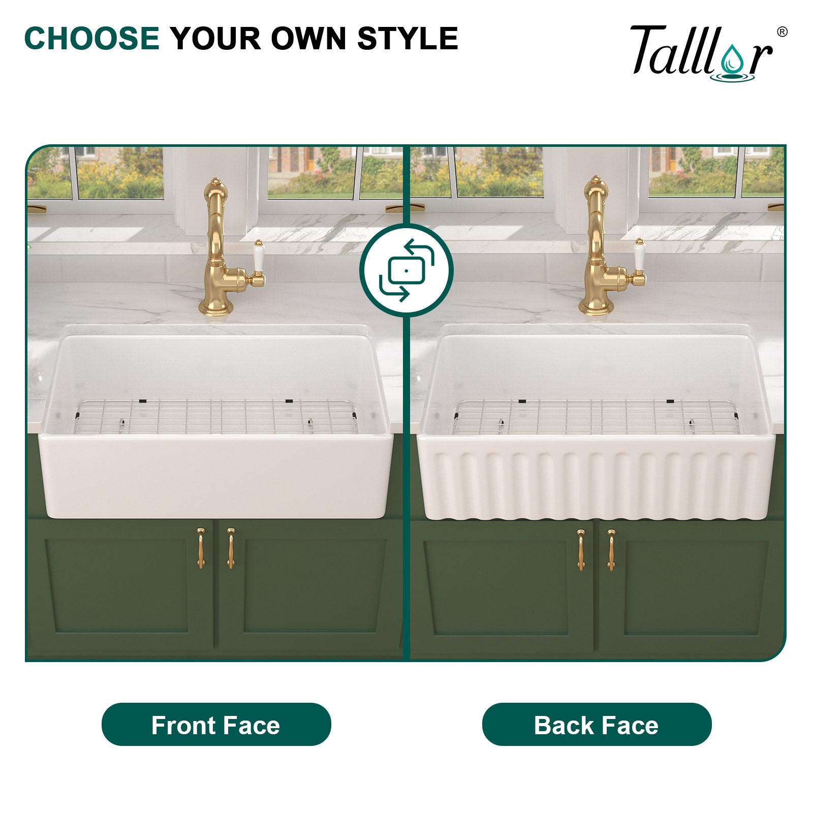 Talllor Fireclay Farmhouse Sink 33 Inch White Farmhouse Sink Apron Front Sink Country Style Barn Kitchen Sink Farmers Sink Porcelain Farm House Sink,18"x33"x10",TLAC-0039