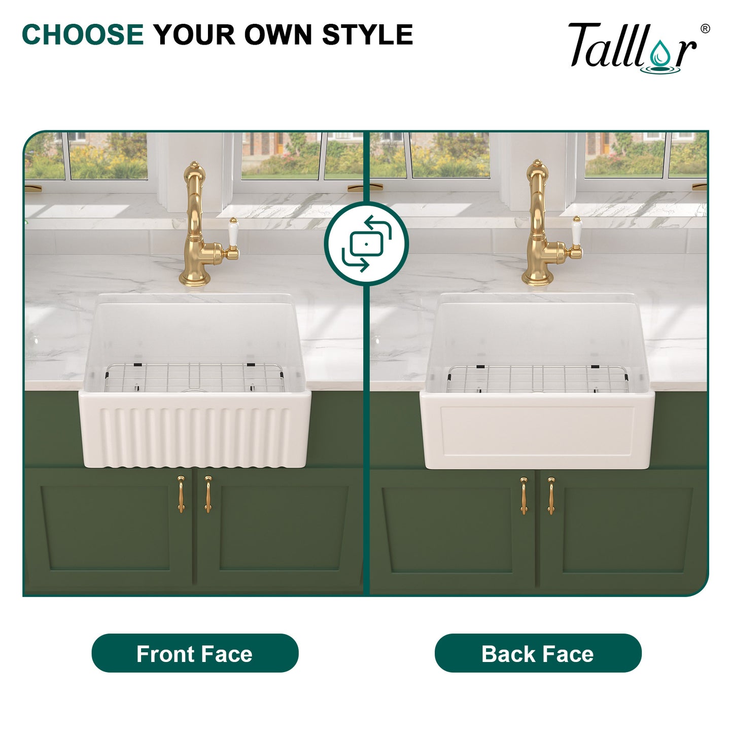 Talllor Fireclay Farmhouse Sink 24 Inch White Farmhouse Sink Apron Front Sink Country Style Barn Kitchen Sink Farmers Sink Porcelain Farm House Sink,18"x24"x10",TLAC-0030