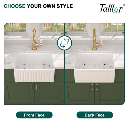 Talllor Fireclay Farmhouse Sink 24 Inch White Farmhouse Sink Apron Front Sink Country Style Barn Kitchen Sink Farmers Sink Porcelain Farm House Sink,18"x24"x10",TLAC-0030