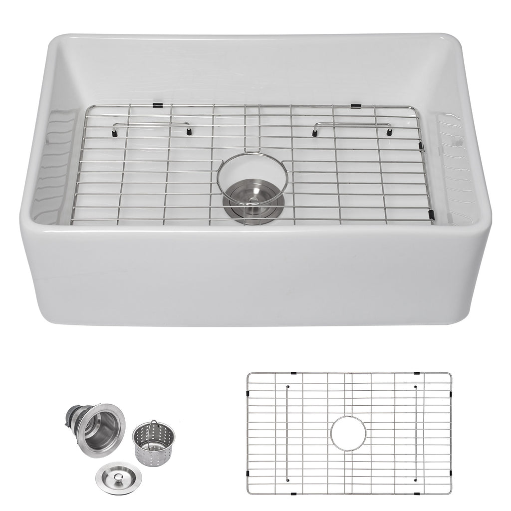 Talllor Fireclay Farmhouse Sink 30 Inch White Farmhouse Sink Apron Front Sink Country Style Barn Kitchen Sink Farmers Sink Porcelain Farm House Sink,20"x30"x9",TLAC-0031