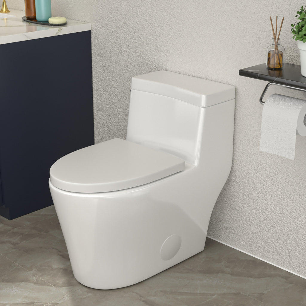 Talllor Side Lever One-Piece Toilet Tempoii TLMTC-0026 Comfort ADA Height 15 3/4 Inch Efficient Single Flush 1.28 GPF Soft Close Toilet Seat 12-Inch Rough-In White Toilets,15.5"x28.6"x26.4"