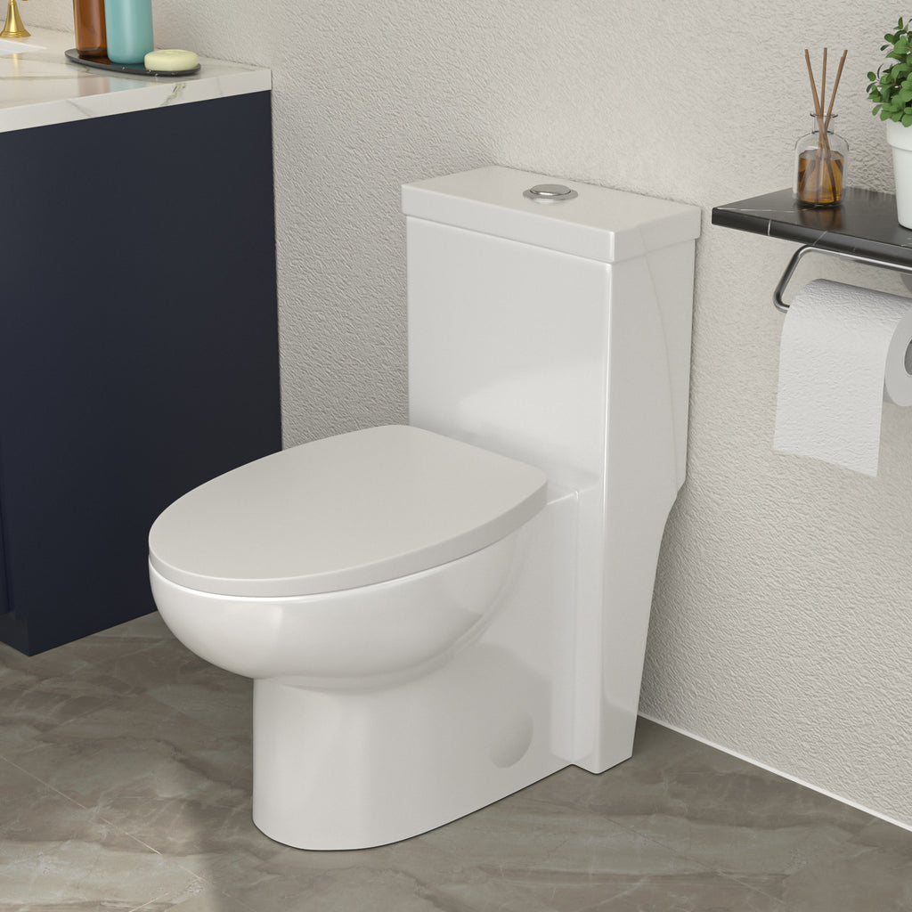 Talllor One-Piece Toilet Tempoii TLMTD-0023 Dual Flush Design ADA Height 15 9/16 Inches Toilets 1.1/1.6 GPF Soft Close Toilet Seat White 12-Inch Rough-In, 14.5"x27.5"x29.25"