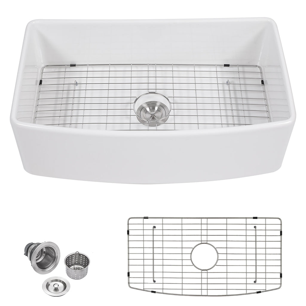 Talllor Fireclay Farmhouse Sink 33 Inch White Farmhouse Sink Apron Front Sink Country Style Barn Kitchen Sink Farmers Sink Porcelain Farm House Sink,20"x33"x10",TLAC-0040