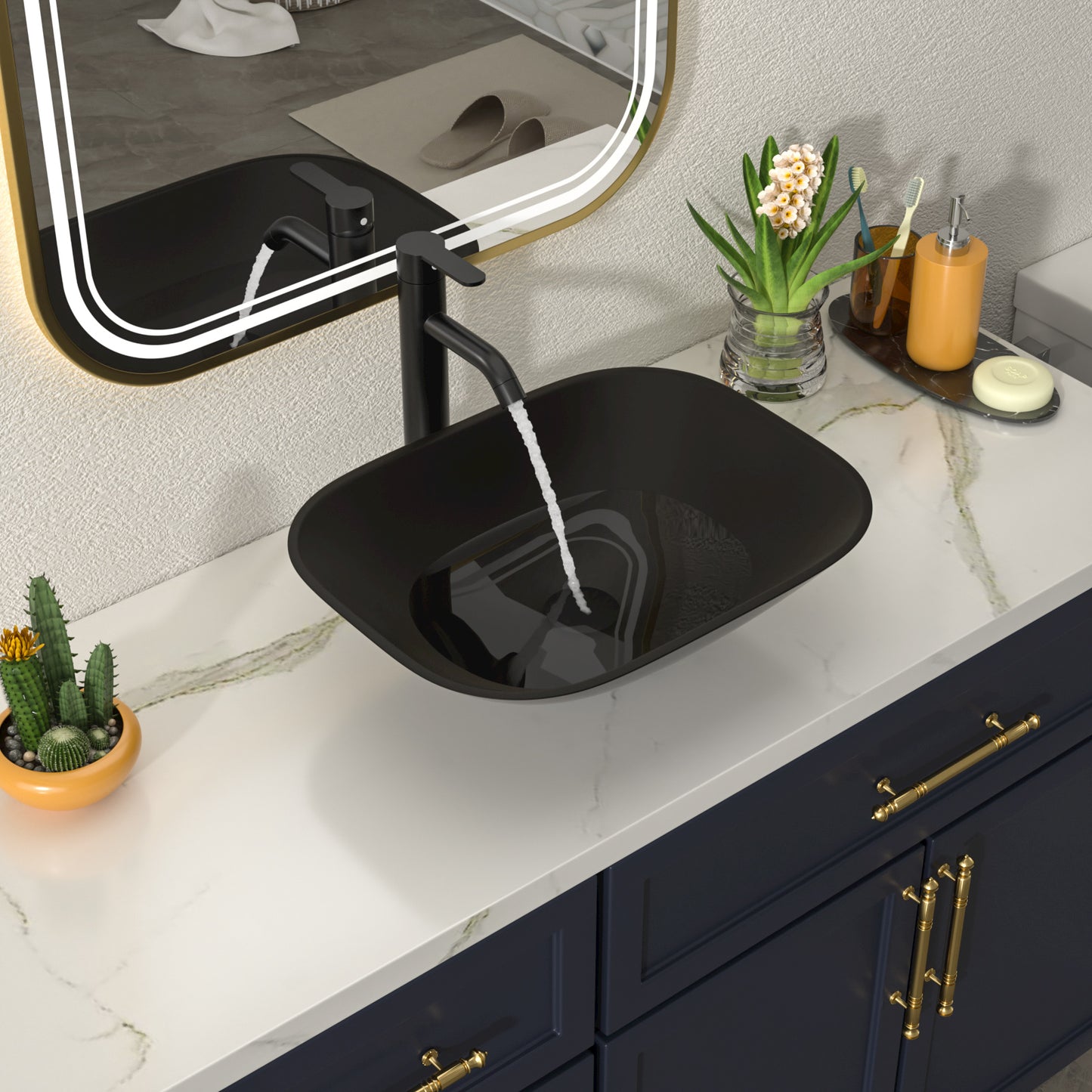 Talllor Bathroom Vessel Sink Matte Black Modern Artistic Glass Vessel Sink Above Counter Vanity Oval Bathroom Sink with Faucet and Drain Combo,18"x14",TLVS-0011