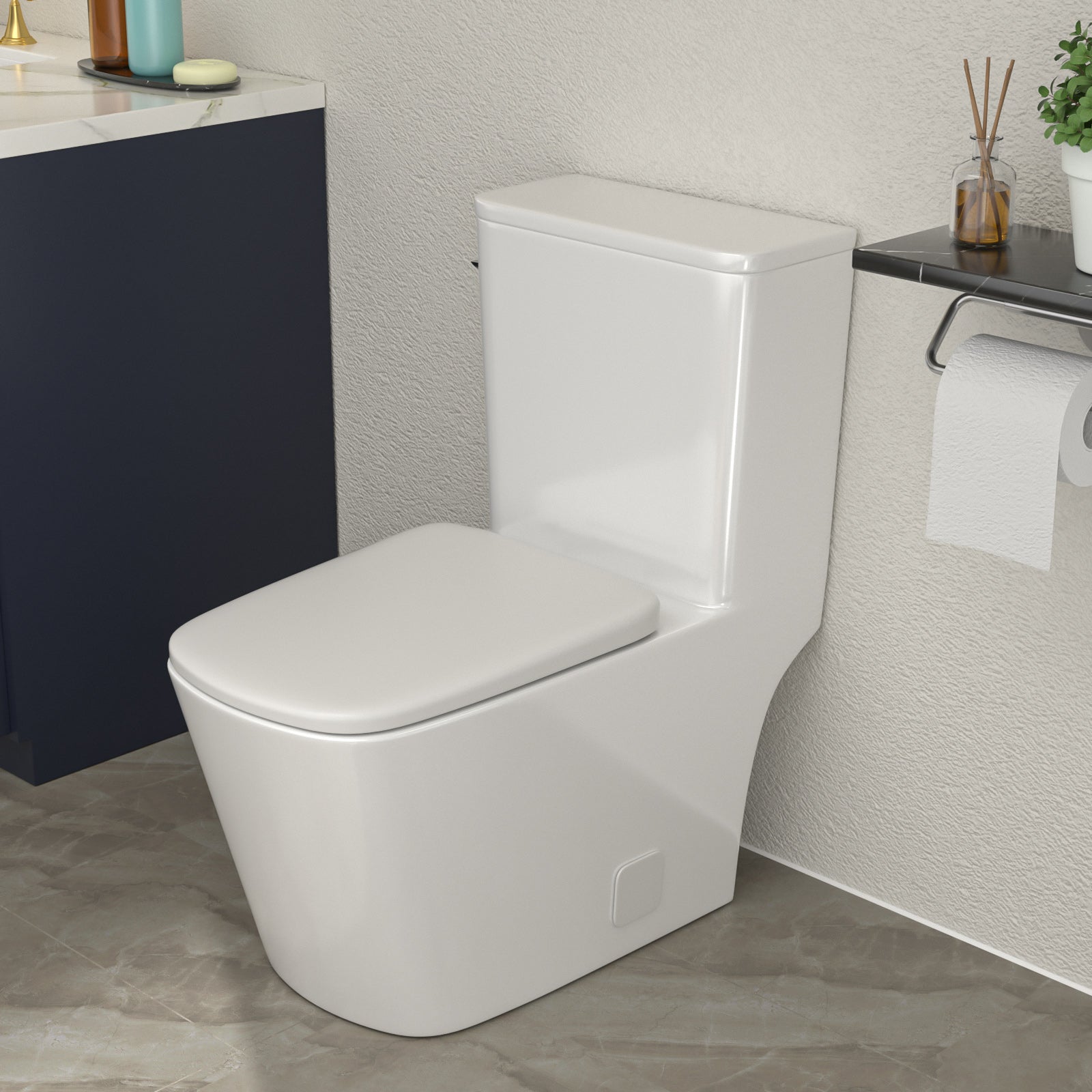 Talllor Side Lever One-Piece Toilet Tempoii TLMTC-0020 Comfort ADA Height 17 1/2 Inches Efficient Single Flush 1.28 GPF Quiet Soft Close Toilet Seat 12-Inch Rough-In White Toilets, 14"x27.2"x30.5"