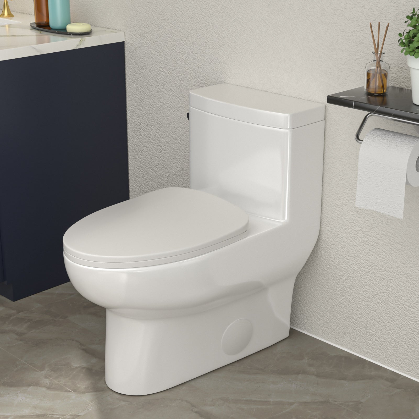 Talllor Side Lever One-Piece Toilet Tempoii TLMTC-0024 Quiet Soft Close Toilet Seat Single Flush Design Water-Efficient 1.28 GPF 12-Inch Rough-In Comfort ADA Height 15 3/5 Inch Toilets, 14"x28.4"x28"