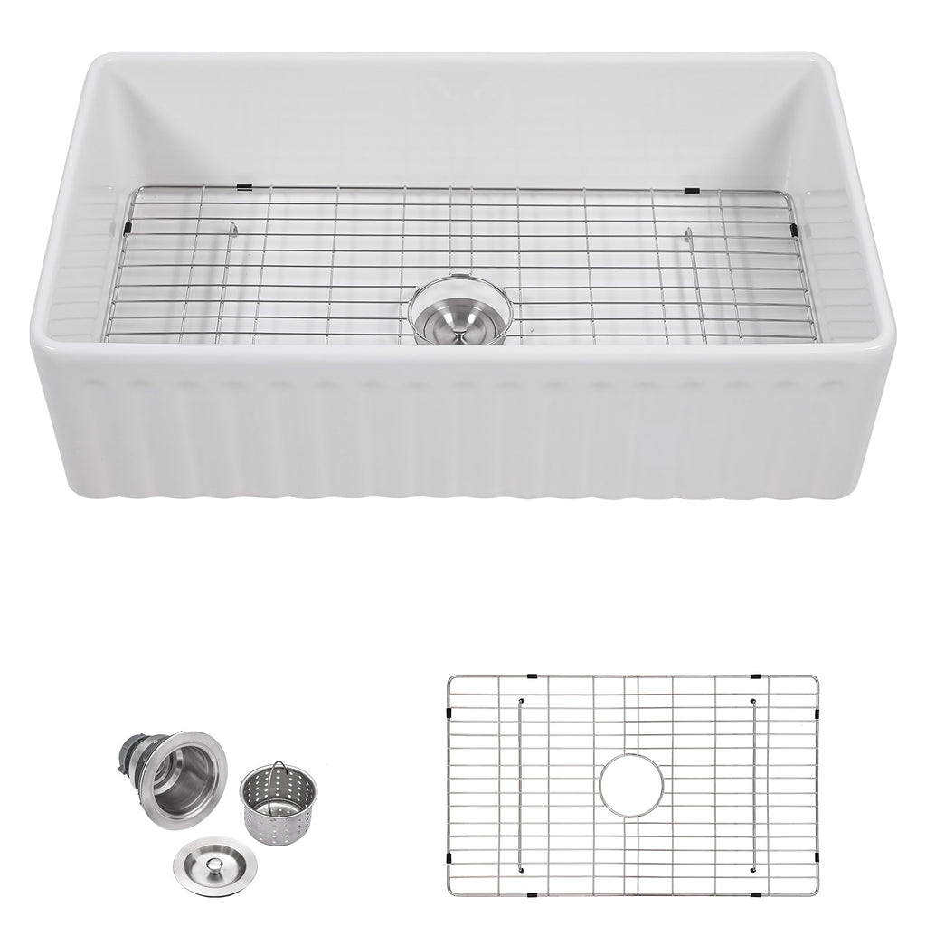 Talllor Fireclay Farmhouse Sink 33 Inch White Farmhouse Sink Apron Front Sink Country Style Barn Kitchen Sink Farmers Sink Porcelain Farm House Sink,18"x33"x10",TLAC-0039