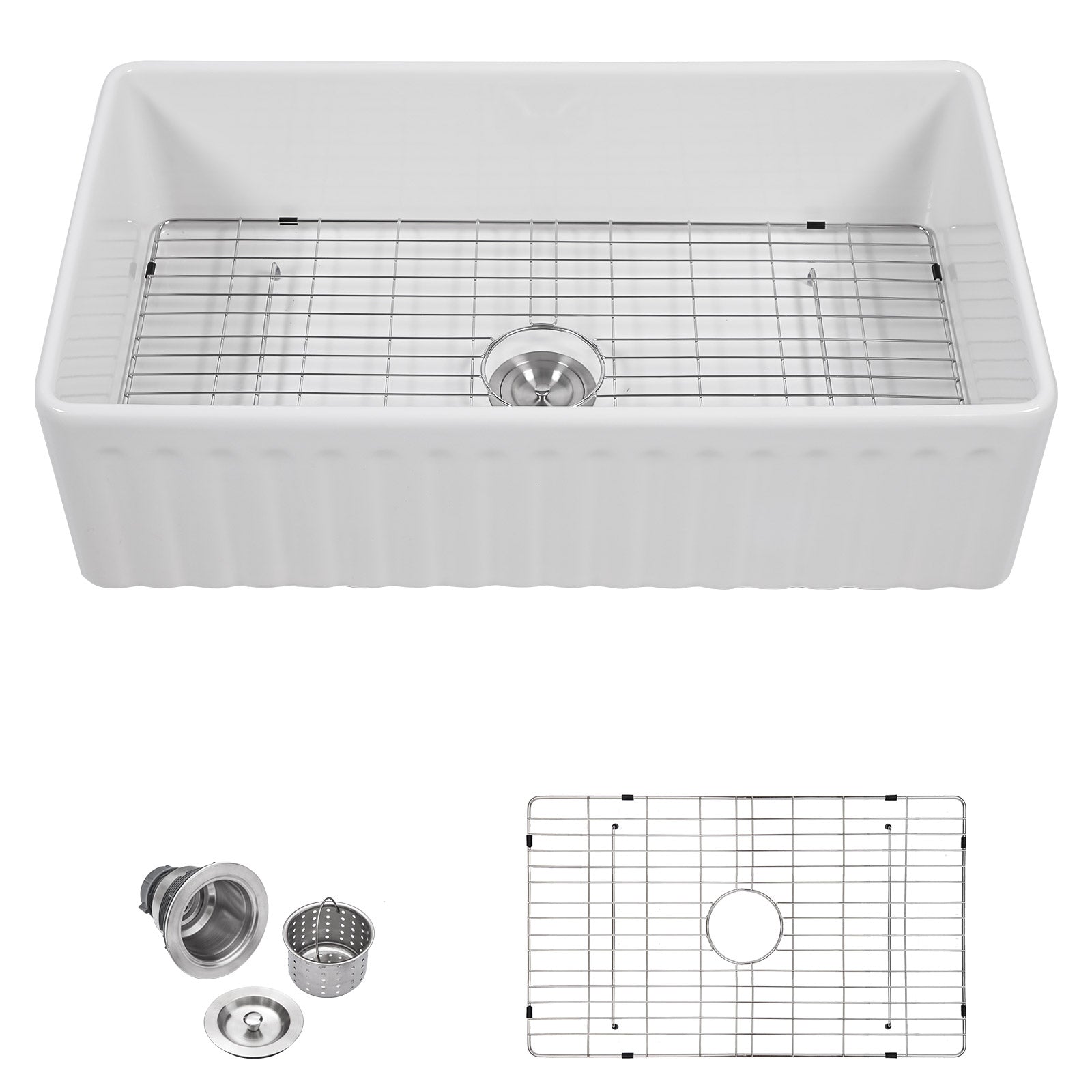 Talllor Fireclay Farmhouse Sink 33 Inch White Farmhouse Sink Apron Front Sink Country Style Barn Kitchen Sink Farmers Sink Porcelain Farm House Sink,18"x33"x10",TLAC-0039