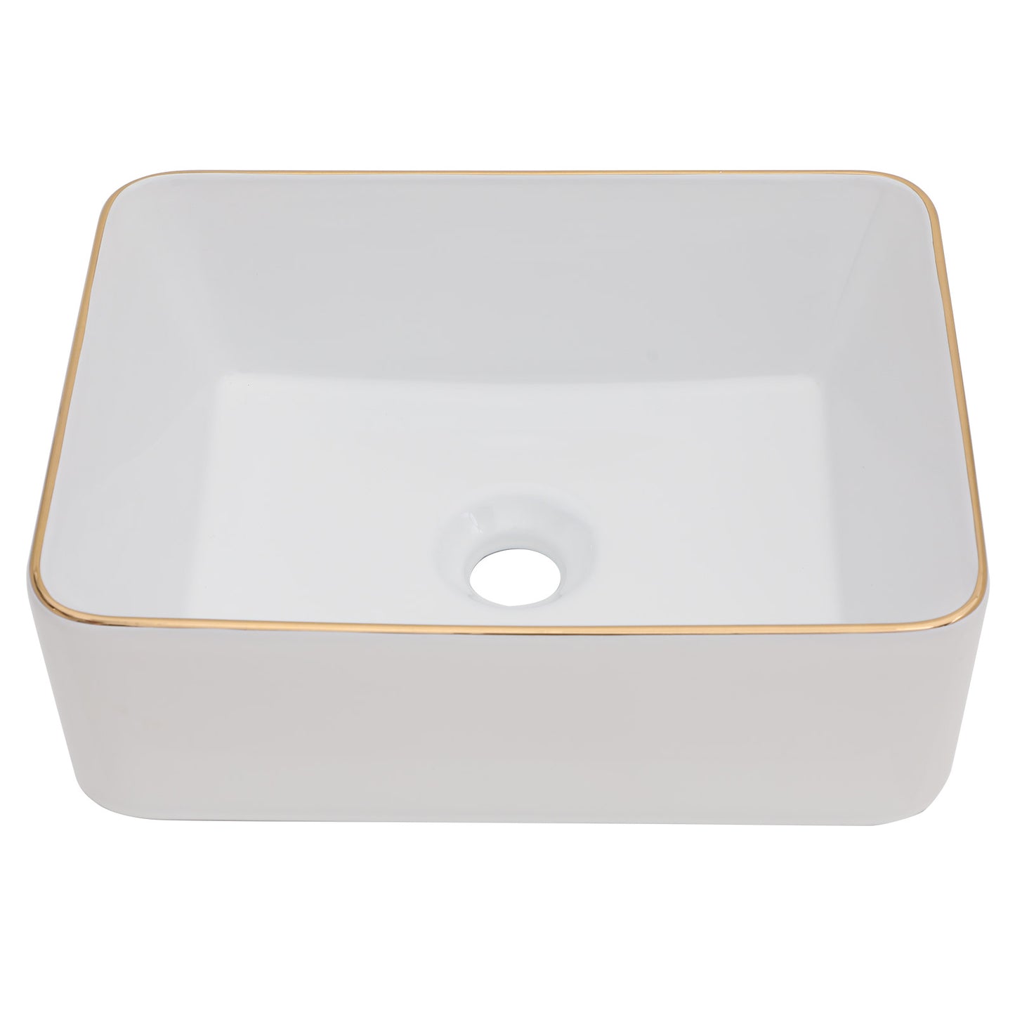 Talllor Bathroom Vessel Sinks 16 Inch White Vessel Sink with Gold Rim Modern Small Bathroom Sink Above Counter Rectangular Vessel Sink Vanity Bowl Sinks for Bathroom,12"x16"x5",TLVS-0003