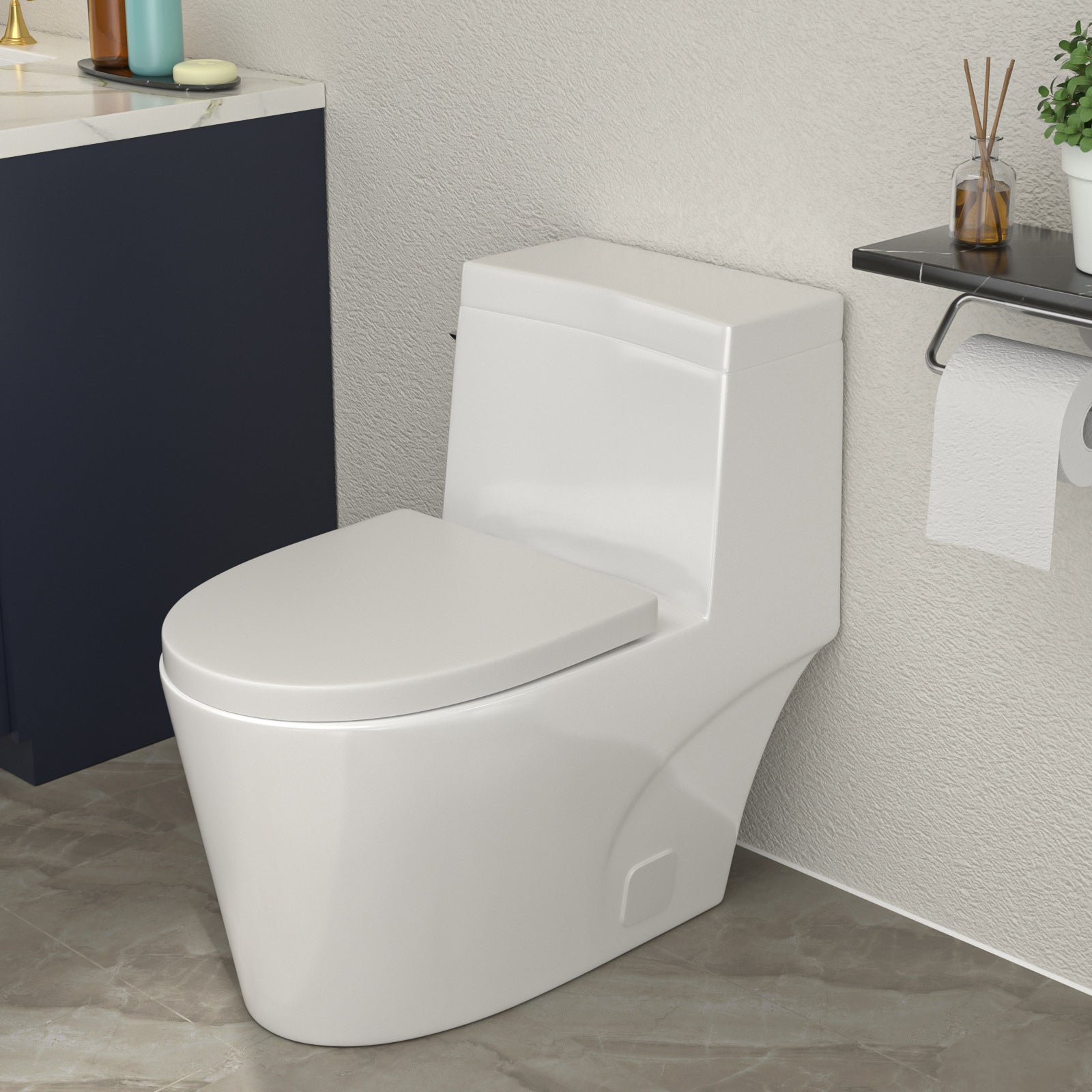 Talllor Side Lever One-Piece Toilet Tempoii TLMTC-0016 Comfort ADA Height 17 3/10 Inch Efficient Single Flush 1.28 GPF Quiet Soft Close Toilet Seat 12-Inch Rough-In Sleek White Toilets,15.6"x28"x28"
