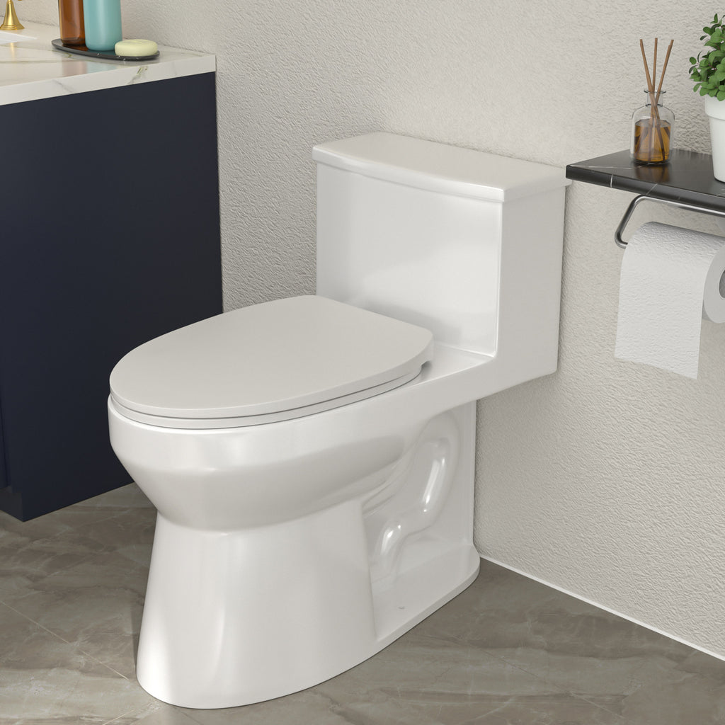 Talllor One Piece Toilet 1.28 GPF Left Flush 12" Rough-In ADA Height 16.5" Comfort Chair Seat White Toilet Tempoii TLMTC-0030