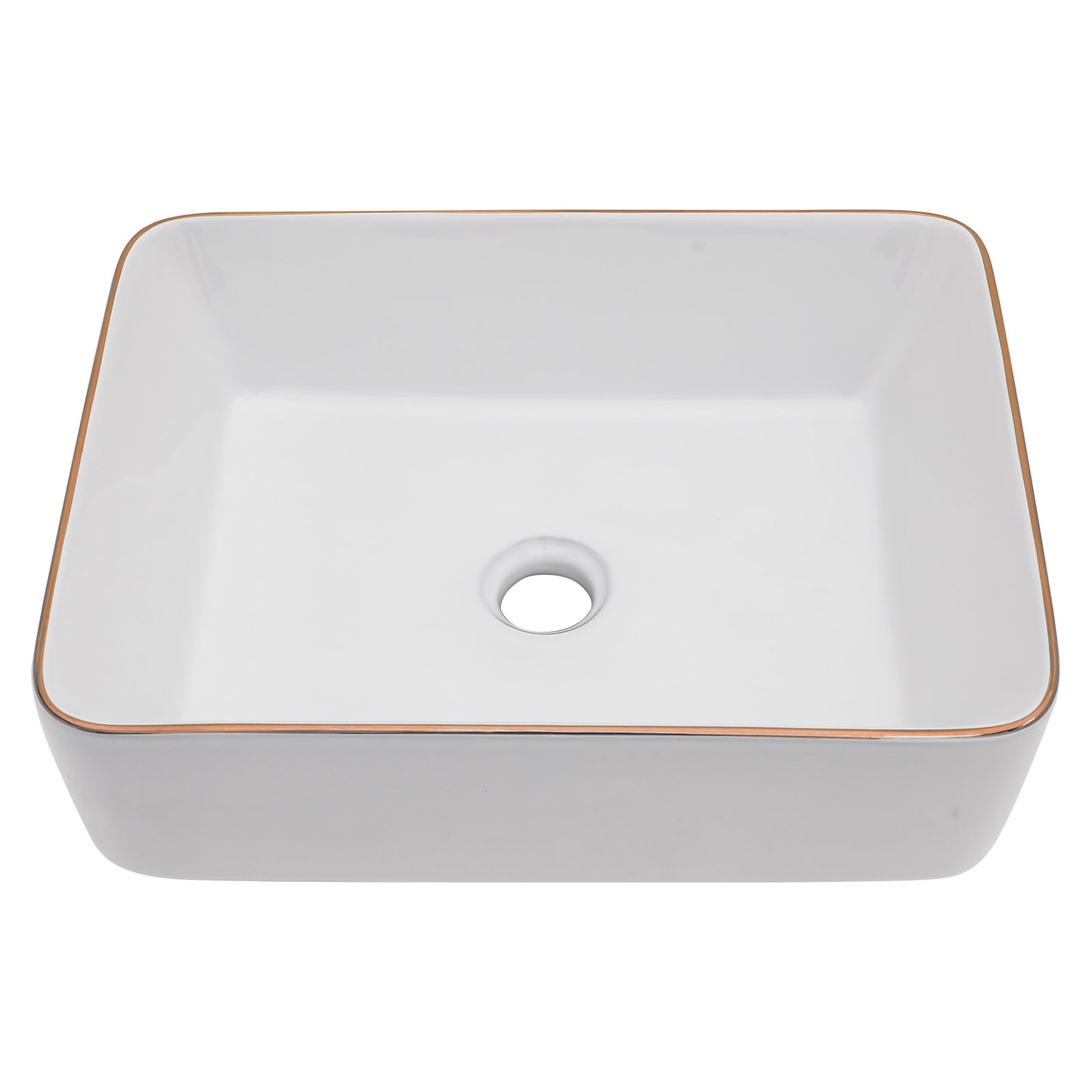 Talllor Bathroom Vessel Sinks 16 Inch White Vessel Sink with Gold Rim Modern Small Bathroom Sink Above Counter Rectangular Vessel Sink Vanity Bowl Sinks for Bathroom,15"x19"x5",TLVS-0006