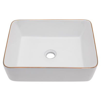 Talllor Bathroom Vessel Sinks 16 Inch White Vessel Sink with Gold Rim Modern Small Bathroom Sink Above Counter Rectangular Vessel Sink Vanity Bowl Sinks for Bathroom,15"x19"x5",TLVS-0006