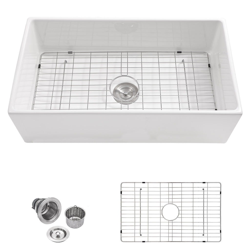 Talllor Fireclay Farmhouse Sink 33 Inch White Farmhouse Sink Apron Front Sink Country Style Barn Kitchen Sink Farmers Sink Porcelain Farm House Sink,18"x33"x10",TLAC-0046