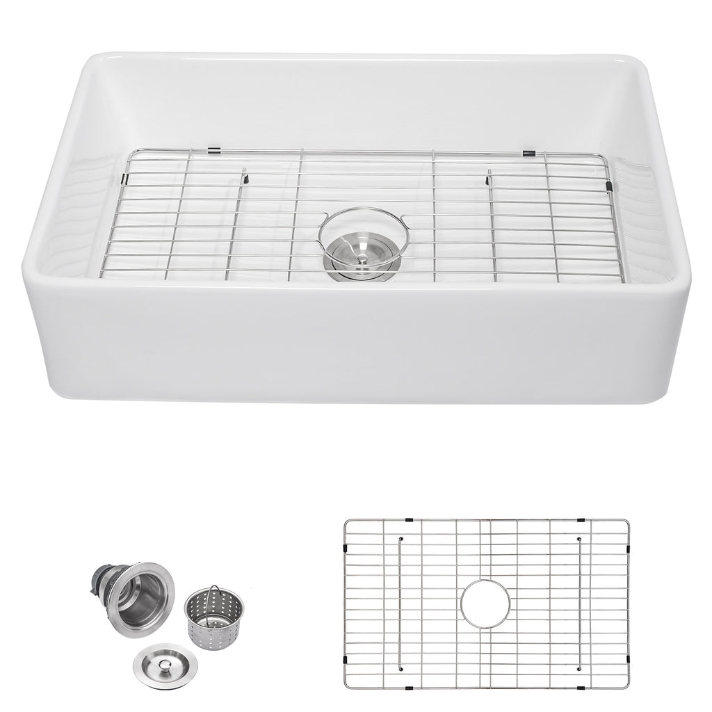Talllor Fireclay Farmhouse Sink 33 Inch White Farmhouse Sink Apron Front Sink Country Style Barn Kitchen Sink Farmers Sink Porcelain Farm House Sink,20"x33"x9",TLAC-0035