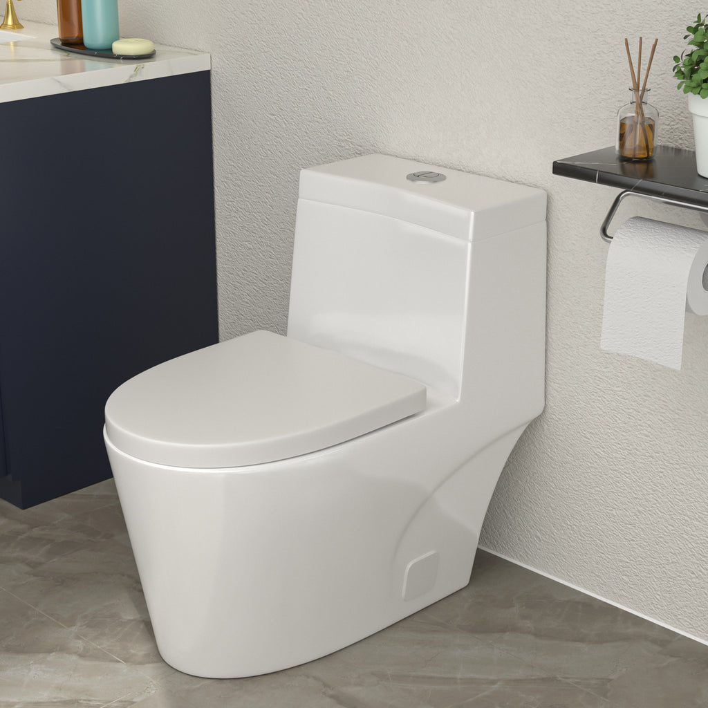 Talllor One-Piece Toilet Dual Flush Toilet Tempoii TLMTD-0017 17 Inch ADA Height Toilets 1.1/1.6 GPF Soft Close Toilet Seat White 12-Inch Rough-In,15.6"x28"x28"