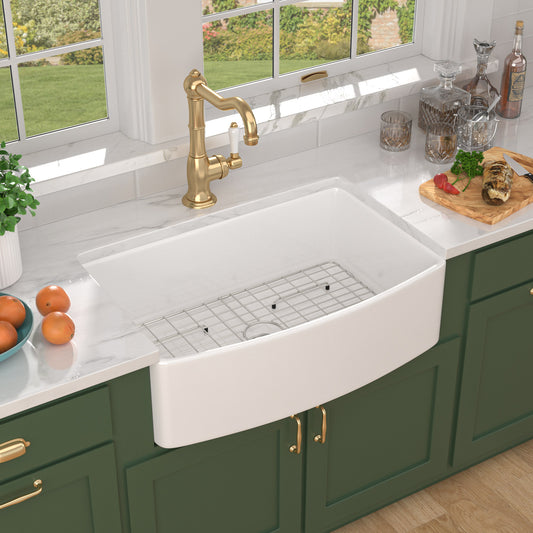 Talllor Fireclay Farmhouse Sink 33 Inch White Farmhouse Sink Apron Front Sink Country Style Barn Kitchen Sink Farmers Sink Porcelain Farm House Sink,20"x33"x10",TLAC-0040