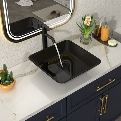 Talllor Bathroom Vessel Sink Matte Black Modern Artistic Glass Vessel Sink Above Counter Vanity Oval Bathroom Sink with Faucet and Drain Combo,16.5"x16.5",TLVS-0012
