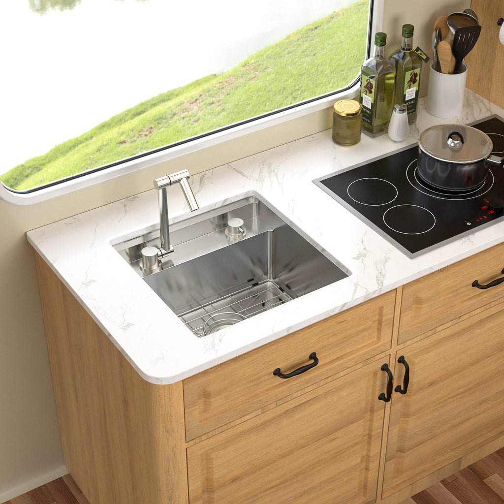 Talllor Rv Sink 18"x18"x9" Bar Sink Undermount 16 Guage Stainless Steel Single Bowl Rv Hidden Sink With Faucet Small Kitchen Sink Folding Sink For Small Space,TLRV-0037