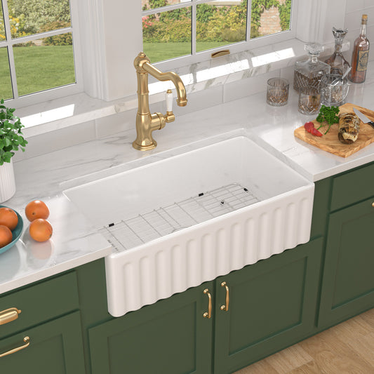 Talllor Fireclay Farmhouse Sink 33 Inch White Farmhouse Sink Apron Front Sink Country Style Barn Kitchen Sink Farmers Sink Porcelain Farm House Sink,18"x33"x10",TLAC-0039