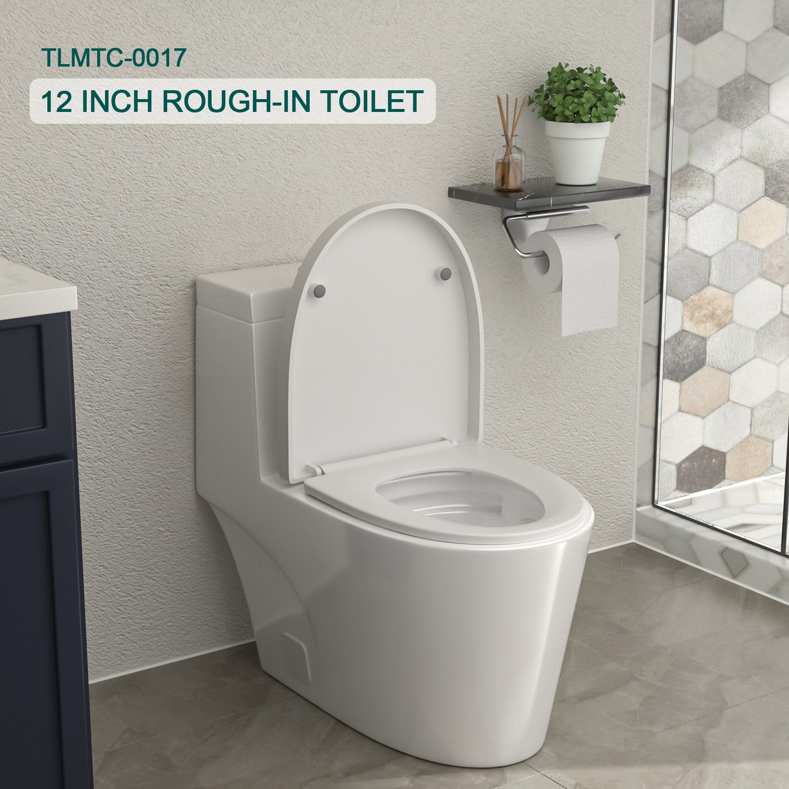 Talllor One-Piece Toilet Dual Flush Toilet Tempoii TLMTD-0017 17 Inch ADA Height Toilets 1.1/1.6 GPF Soft Close Toilet Seat White 12-Inch Rough-In,15.6"x28"x28"