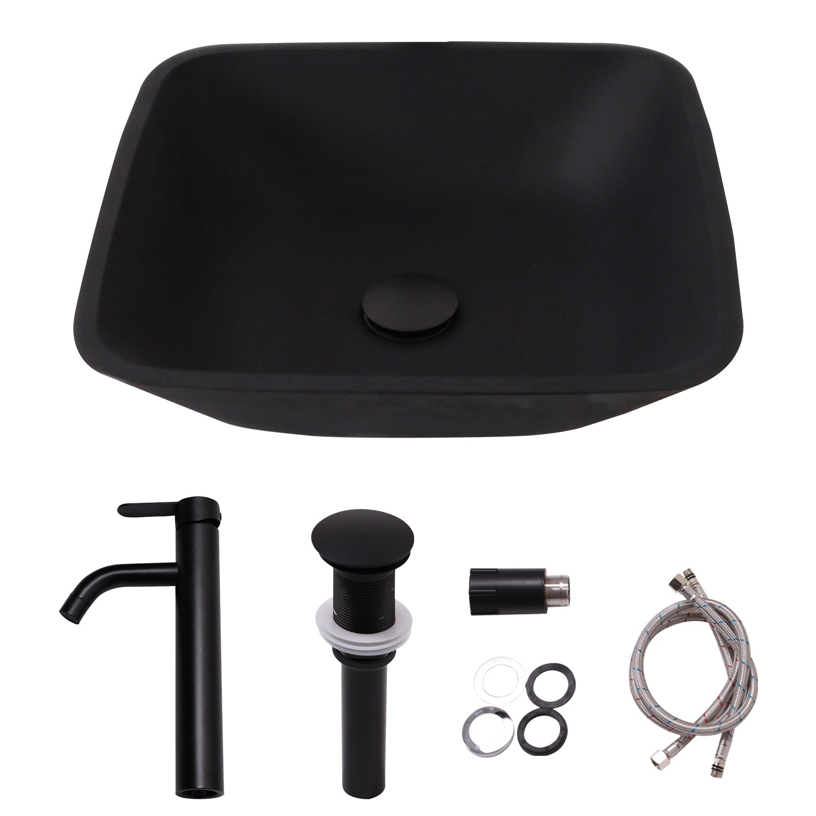 Talllor Bathroom Vessel Sink Matte Black Modern Artistic Glass Vessel Sink Above Counter Vanity Oval Bathroom Sink with Faucet and Drain Combo,16.5"x16.5",TLVS-0012