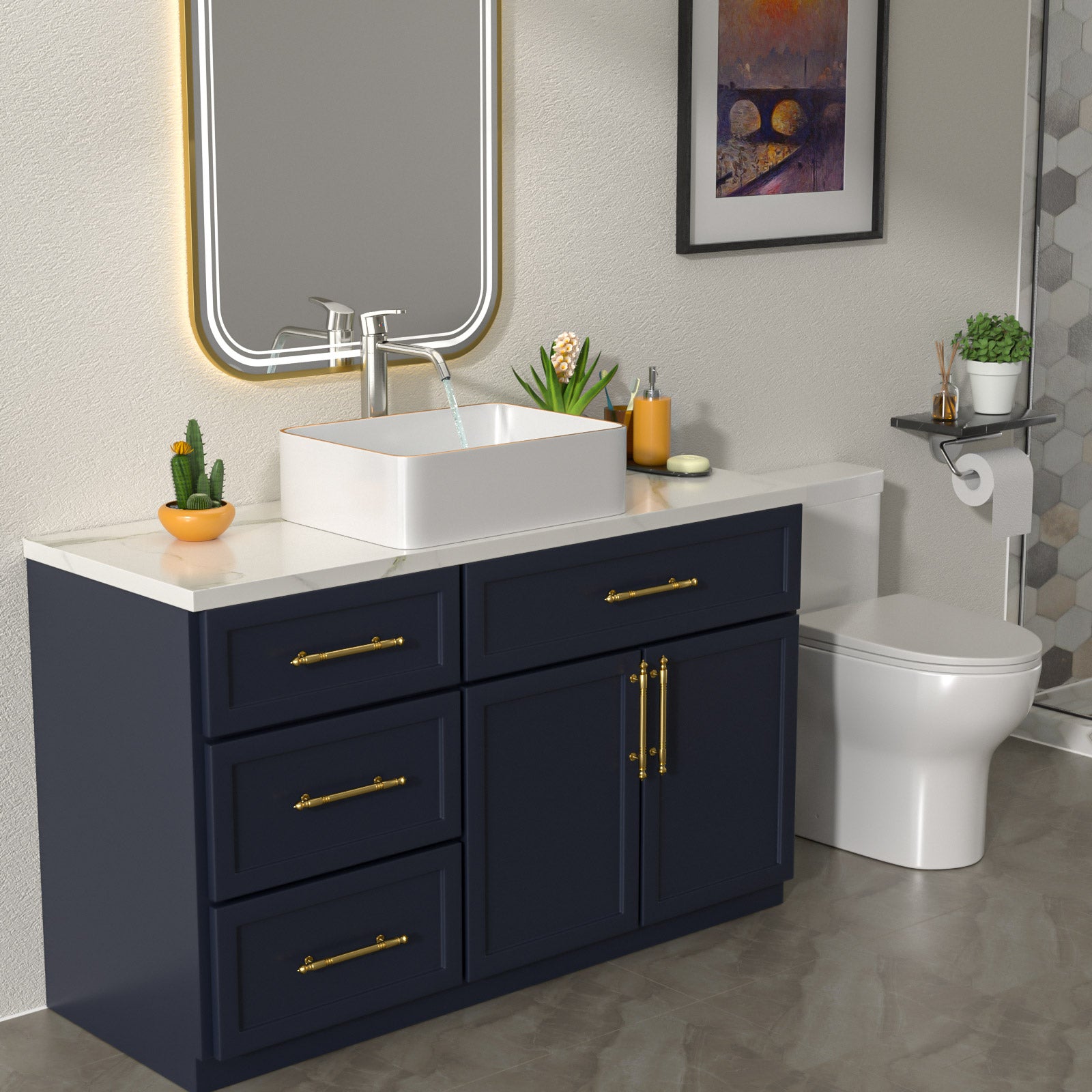 Talllor Bathroom Vessel Sinks 16 Inch White Vessel Sink with Gold Rim Modern Small Bathroom Sink Above Counter Rectangular Vessel Sink Vanity Bowl Sinks for Bathroom,15"x19"x5",TLVS-0006