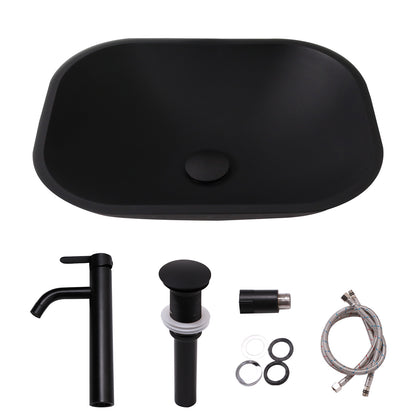Talllor Bathroom Vessel Sink Matte Black Modern Artistic Glass Vessel Sink Above Counter Vanity Oval Bathroom Sink with Faucet and Drain Combo,18"x14",TLVS-0011