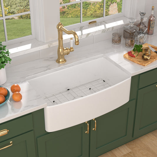 Talllor Fireclay Farmhouse Sink 33 Inch White Farmhouse Sink Apron Sink Country Style Barn Kitchen Sink Farmers Sink Porcelain Farm House Sink,19"x33"x10",TLAC-0034