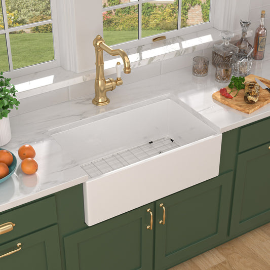 Talllor Fireclay Farmhouse Sink 30 Inch White Farmhouse Sink Apron Front Sink Country Style Barn Kitchen Sink Farmers Sink Porcelain Farm House Sink,18"x30"x10",TLAC-0045