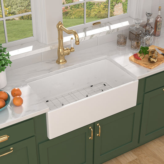 Talllor Fireclay Farmhouse Sink 33 Inch White Farmhouse Sink Apron Front Sink Country Style Barn Kitchen Sink Farmers Sink Porcelain Farm House Sink,18"x33"x10",TLAC-0046