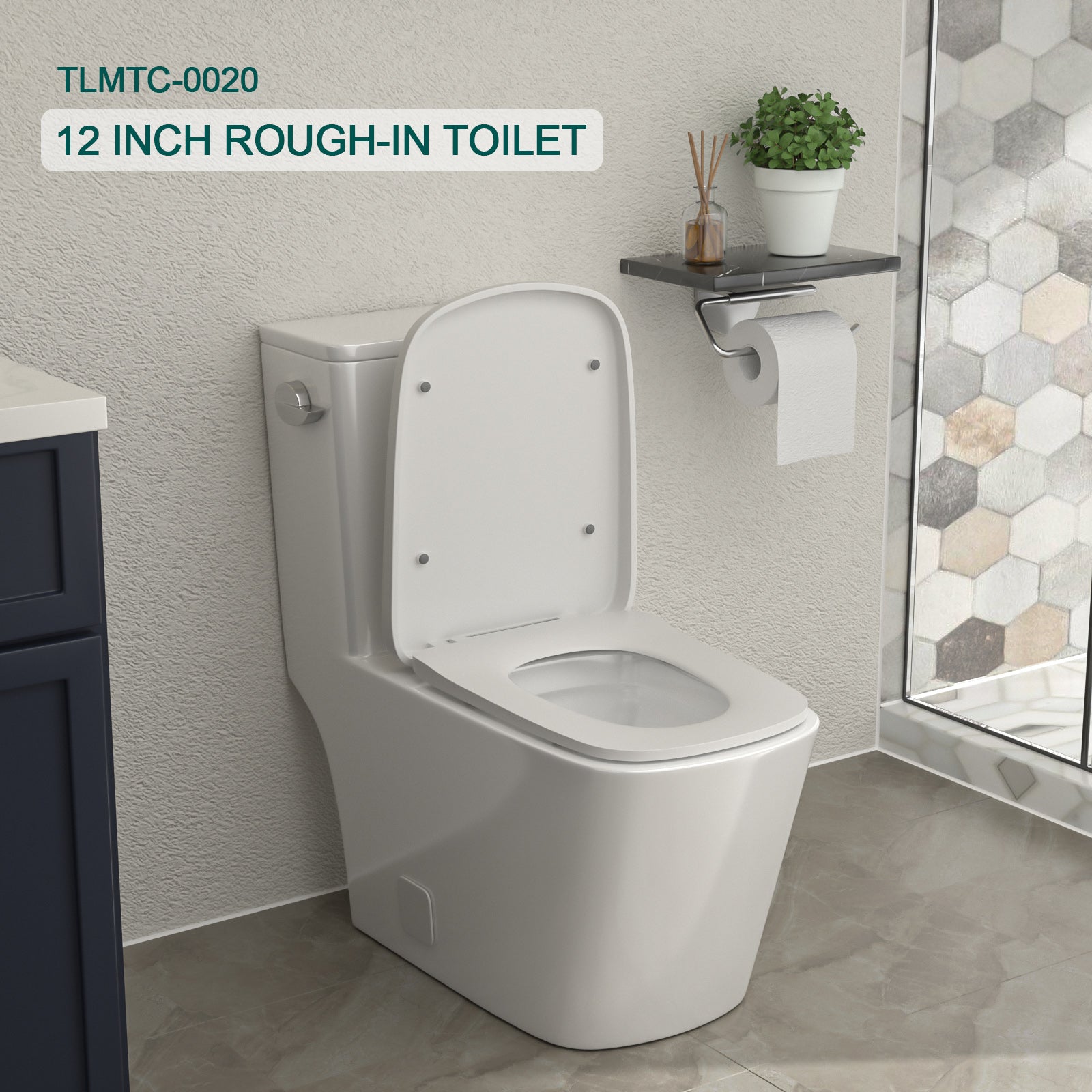 Talllor Side Lever One-Piece Toilet Tempoii TLMTC-0020 Comfort ADA Height 17 1/2 Inches Efficient Single Flush 1.28 GPF Quiet Soft Close Toilet Seat 12-Inch Rough-In White Toilets, 14"x27.2"x30.5"