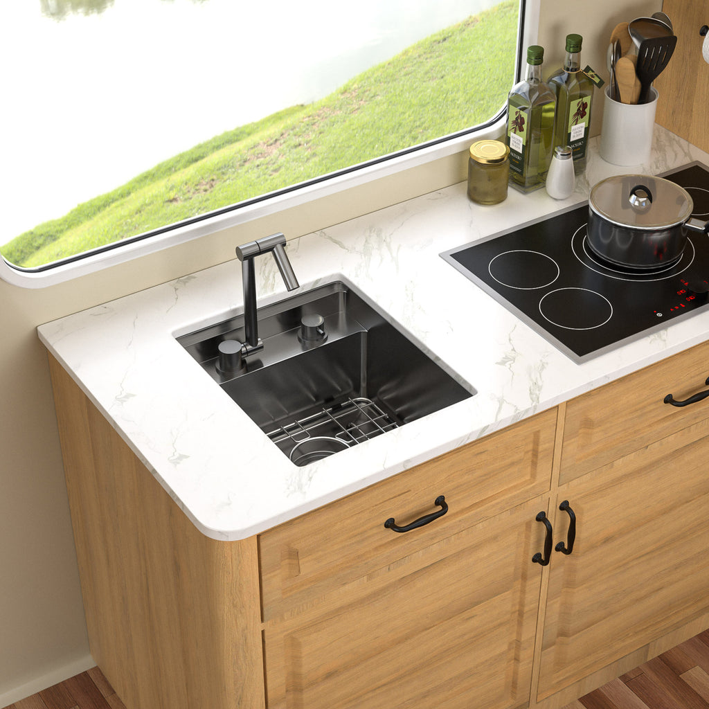 Talllor Rv Sink 15"x18"x9" Black Bar Sink Undermount Stainless Steel Single Bowl Rv Hidden Sink With Faucet Small Kitchen Sink Folding Sink For Small Space,TLRV-0036
