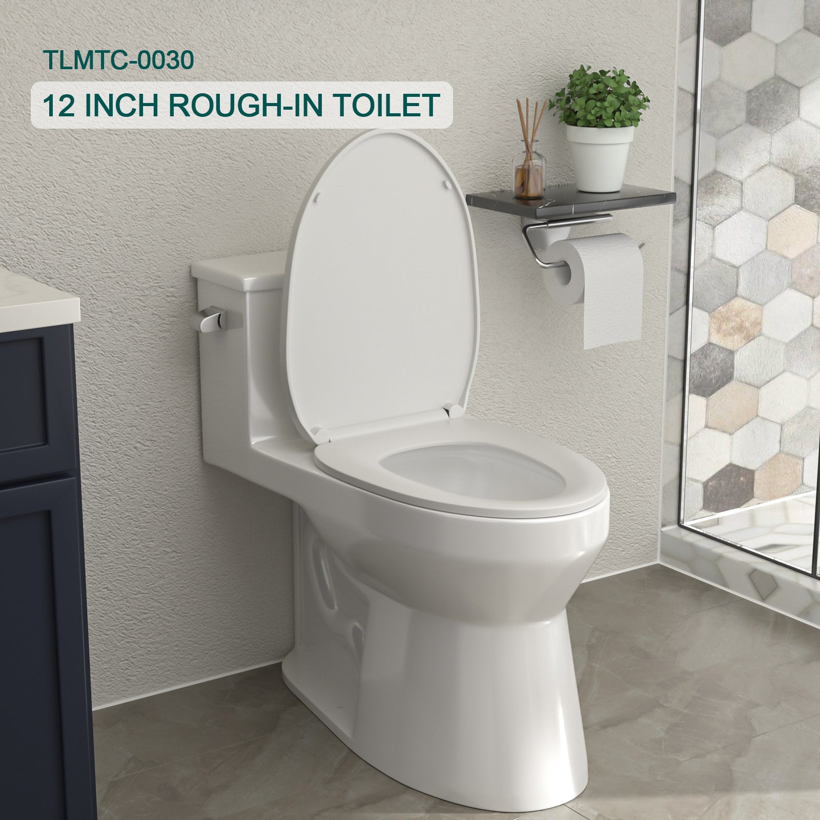 Talllor One Piece Toilet 1.28 GPF Left Flush 12" Rough-In ADA Height 16.5" Comfort Chair Seat White Toilet Tempoii TLMTC-0030